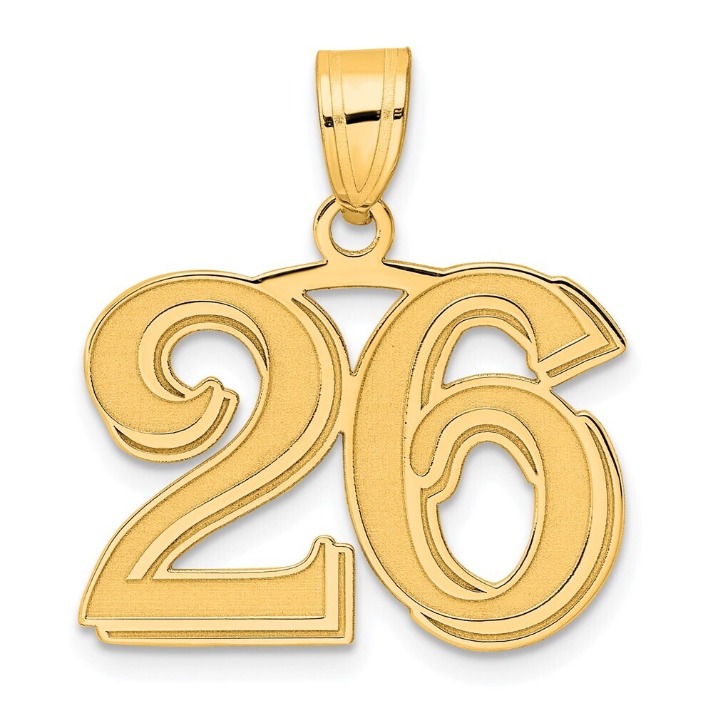 14k Yellow Gold Polished Etched Number 26 Pendant